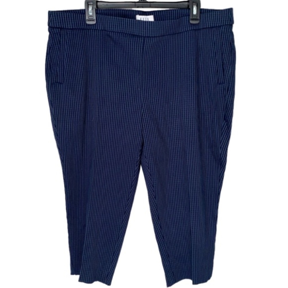 ELLE Capri Pants Pull On Blue Black Micro Checkered Women Plus Size XXL …